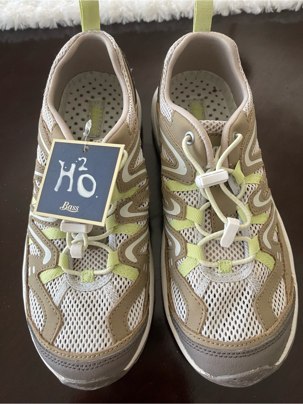 Bass Womens H2O Beige and Lime Mesh Sports water shoes/sneakers size 7M